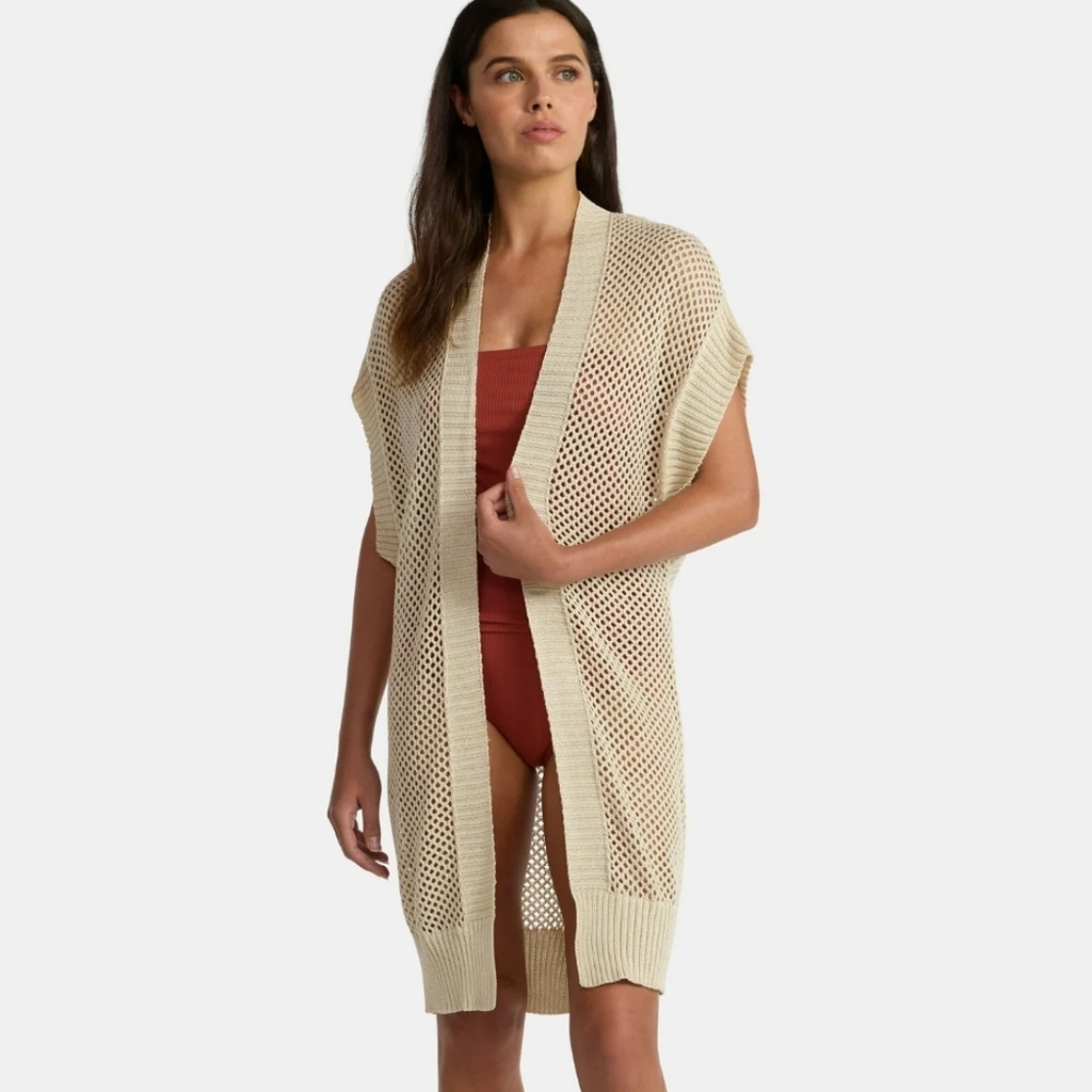 Time & Tru Open Knit‎ Crochet Ruana L-XL Gold Lurex Metallic NWT